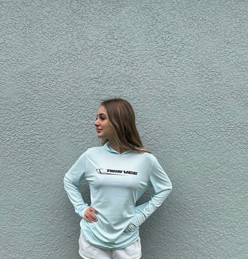 Long Sleeve Hooded Fishing Shirt Light Blue