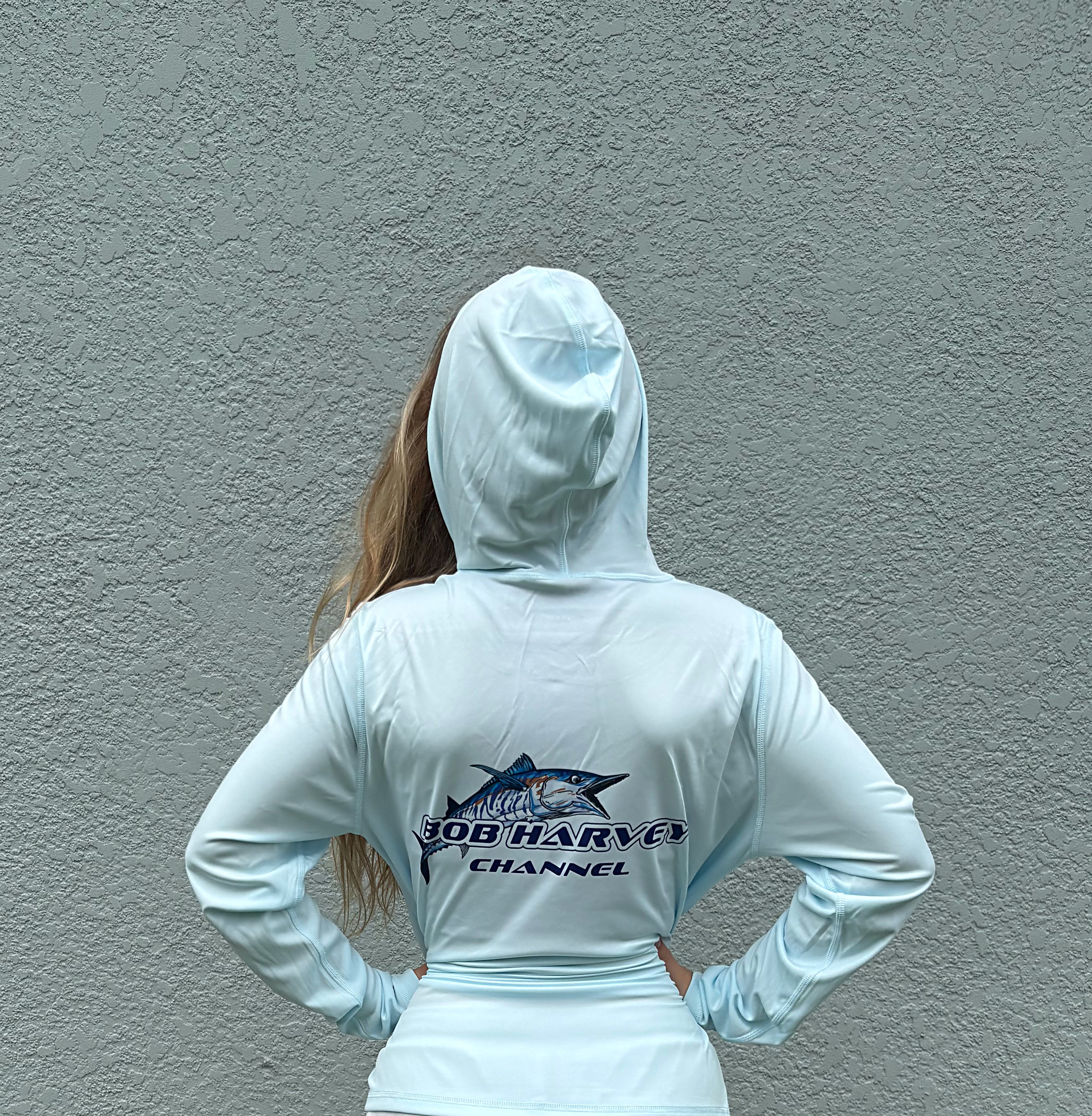Long Sleeve Hooded Fishing Shirt Light Blue
