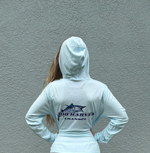 Long Sleeve Hooded Fishing Shirt Light Blue